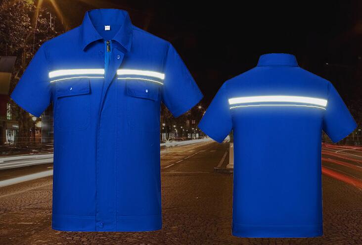 帶反光條夏季短袖工作服訂制款式圖