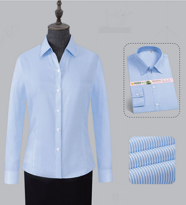 藍(lán)色條紋女士V領(lǐng)襯衫制作款式圖