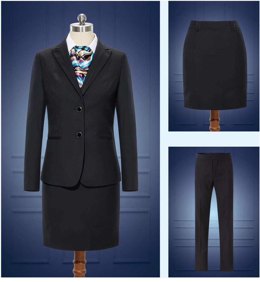 兩粒扣黑色女士職業裝套裙定制款式圖